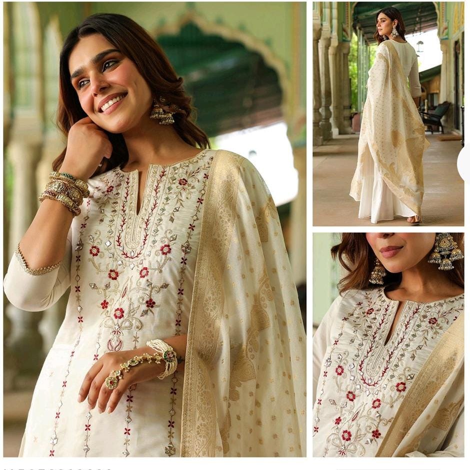 Off-White Chanderi Straight Kurta Sharara