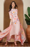Peach Cotton Blend Floral Printed Kurta Set