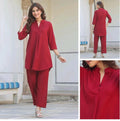 Maroon Linen Cotton Straight Co-Ord Set