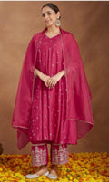 Pink & Gold Chanderi Silk Embroidered Set