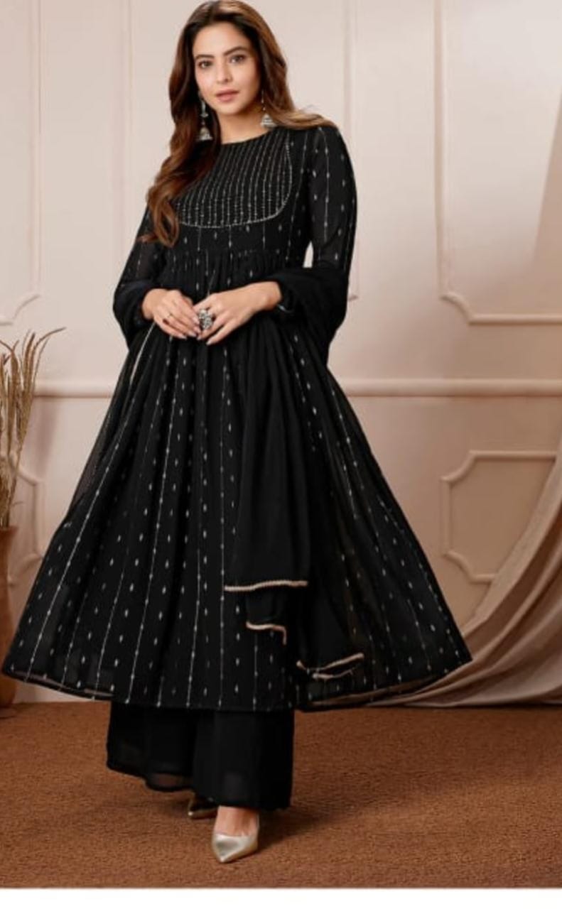 Black & White Foil Printed Georgette Anarkali