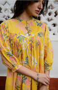 Women’s Yellow Cotton Tropical Print Flowy Gathered Tunic