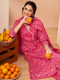 Women’s Pink Pure Cotton Bandhani Printed Kurta Set with Pants