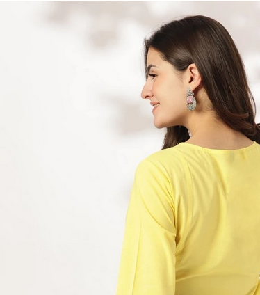 Sunshine Yellow Embroidered Cotton Tunic with Tassel Tie-Up