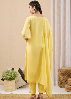 Sunlit Elegance: Yellow Linen Cotton Embroidered Kurta Set