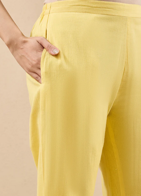 Sunlit Elegance: Yellow Linen Cotton Embroidered Kurta Set