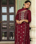Classic Festive Style: Maroon Straight Kurta Set in Silk Blend