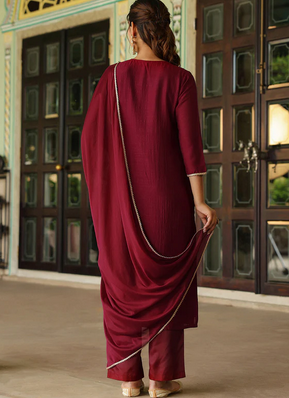 Classic Festive Style: Maroon Straight Kurta Set in Silk Blend