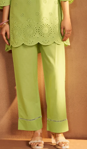 Women’s Green Pure Cotton Schiffli Co-Ord Set