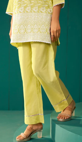Women’s Yellow Pure Cotton Schiffli Embroidered Co-Ord Set