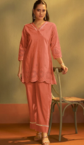 Women’s Rust Pure Cotton Embroidery Detail Co-Ord Set