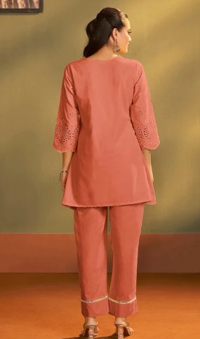 Women’s Rust Pure Cotton Embroidery Detail Co-Ord Set