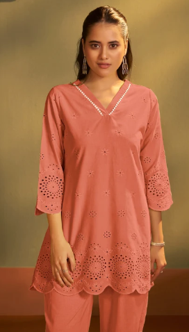 Women’s Rust Pure Cotton Embroidery Detail Co-Ord Set