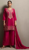 Women’s Red Elegant Embroidered Silk Blend Kurta Set