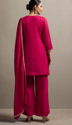 Women’s Red Elegant Embroidered Silk Blend Kurta Set