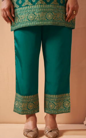 Women’s Green Jacquard Vichitra Silk Ethnic Co-Ord Outfit