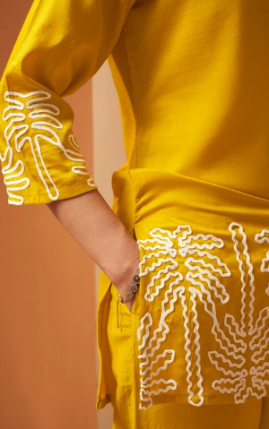 Mustard Embroidered Cotton Blend Ethnic Co-Ord Set