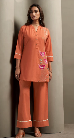 Women’s Pure Cotton Embroidered Kurta and Coordinated Pant Set