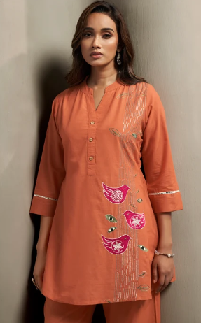 Women’s Pure Cotton Embroidered Kurta and Coordinated Pant Set