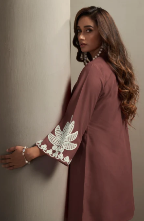 Women’s Coffee Cotton Blend Floral Embroidered Two-Piece Set