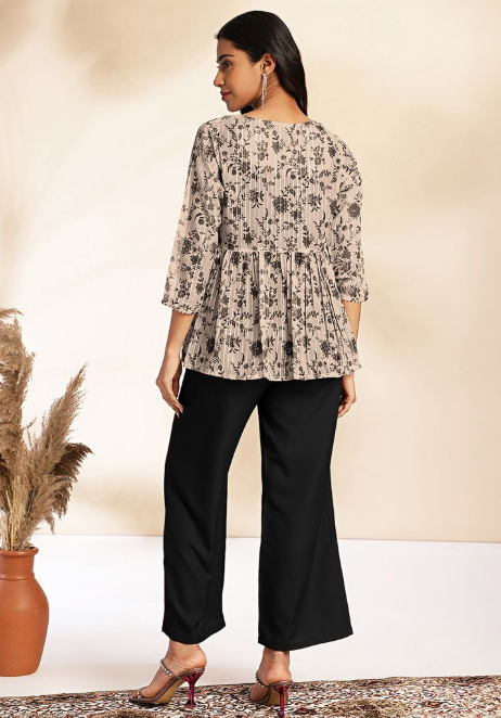 Black Crepe Top & Pant Set with Jacket