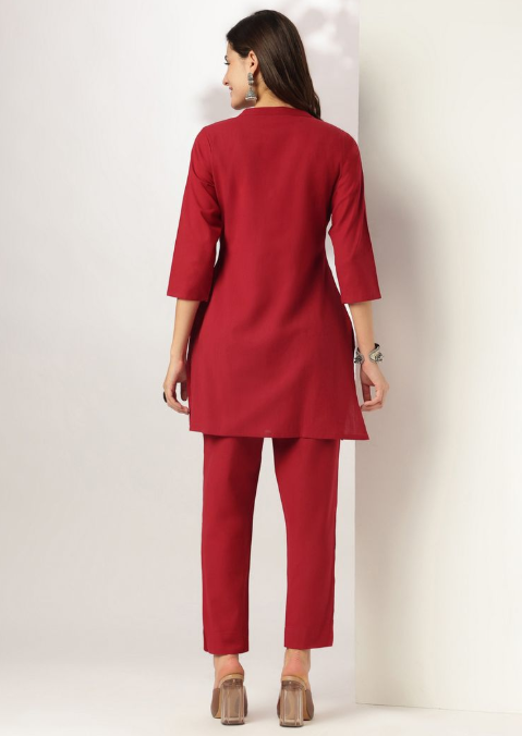 Maroon Linen Cotton Co-Ord Set