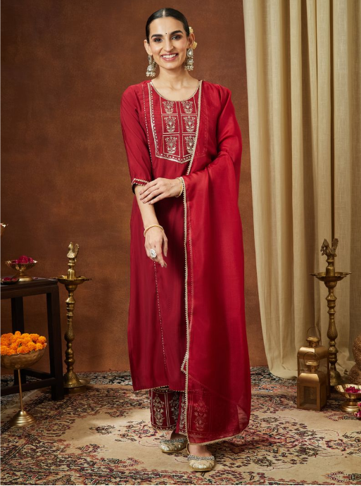 Regalia in Maroon: Chanderi Kurta Set