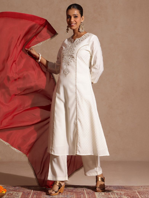 Thread work chanderi silk kurta set
