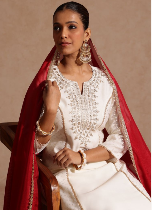 Thread work chanderi silk kurta set