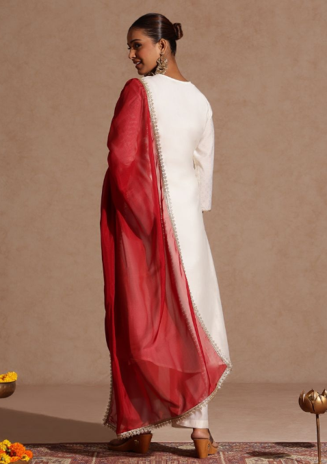 Thread work chanderi silk kurta set