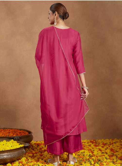 Pink & Gold Chanderi Silk Embroidered Set