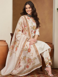 Off White Cotton Blend Floral Printed Kurta Set