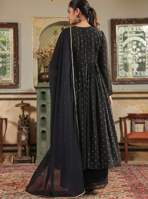 Black & White Foil Printed Georgette Anarkali