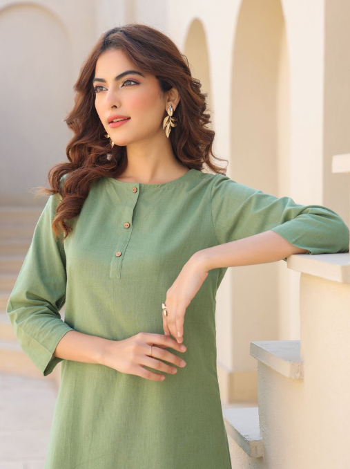 Sage Green Solid Co-Ord Set with Straight Pants