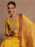 Yellow Embroidered Silk Blend Kurta Set