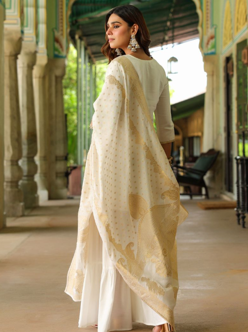 Off-White Chanderi Straight Kurta Sharara