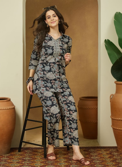 Black Floral Cotton Co-Ord Set
