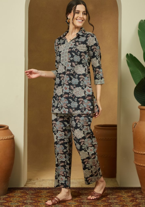 Black Floral Cotton Co-Ord Set