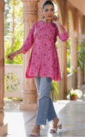 Pink Pure Cotton Floral Printed A-line Tunic